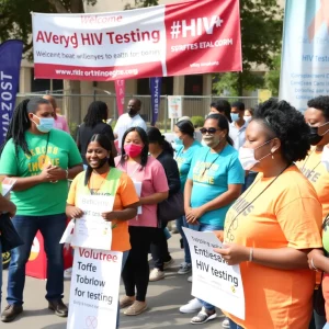 Volunteers providing free STD and HIV testing at a community health event.