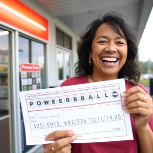 Woman celebrating after winning Powerball in Gaffney