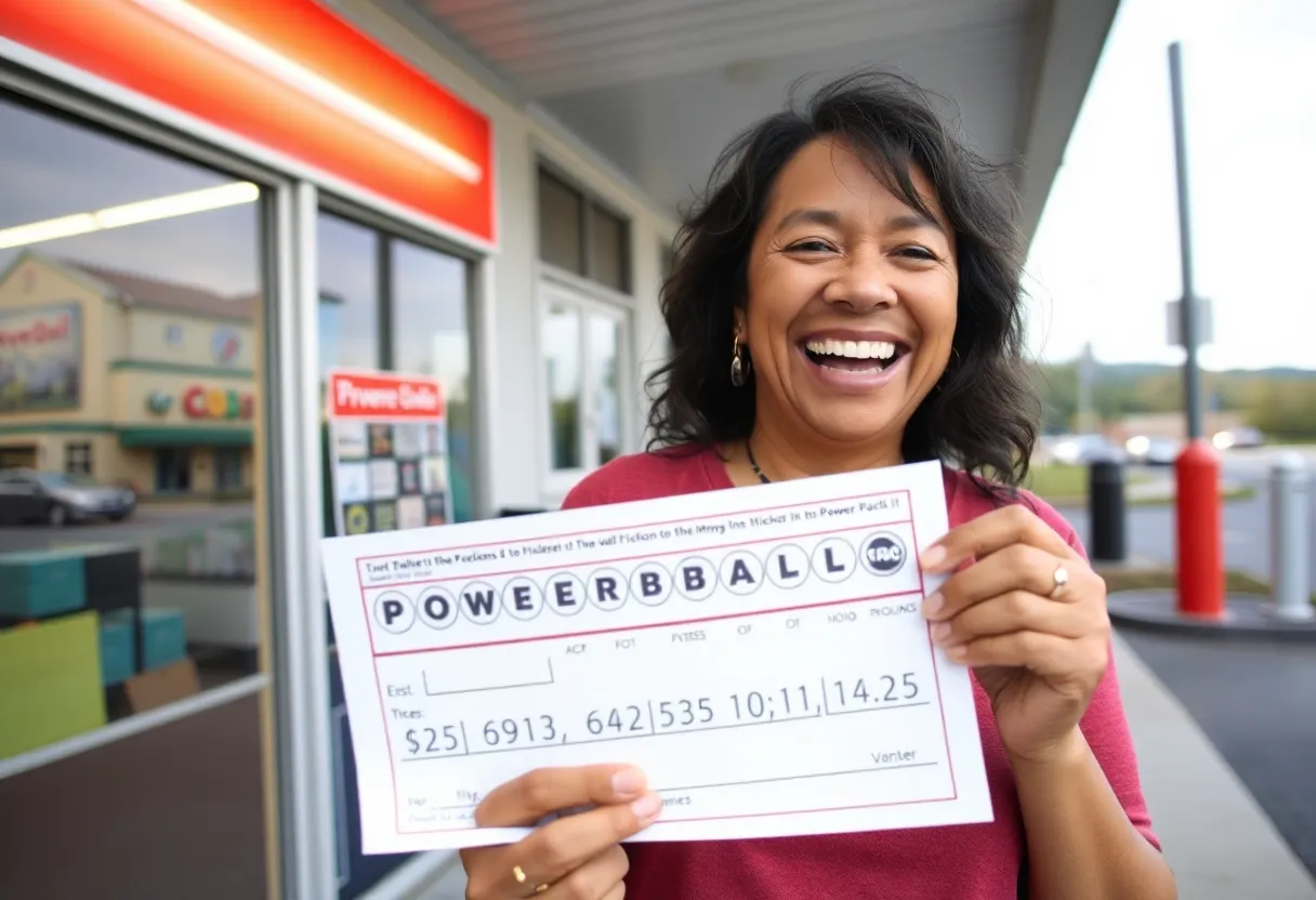 Woman celebrating after winning Powerball in Gaffney