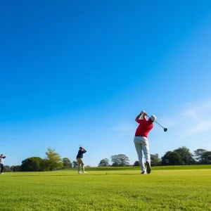 Golfers on a sunny golf course