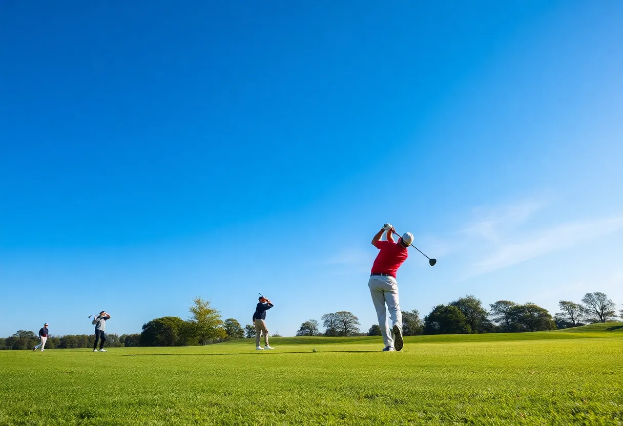 Golfers on a sunny golf course
