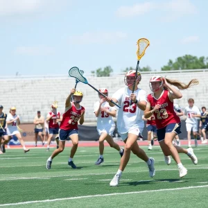 High school lacrosse players competing in a playoff match in Greenville