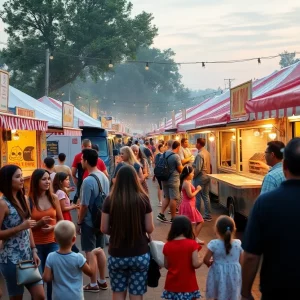 Families enjoying the Irmo International Festival with food trucks and live performances