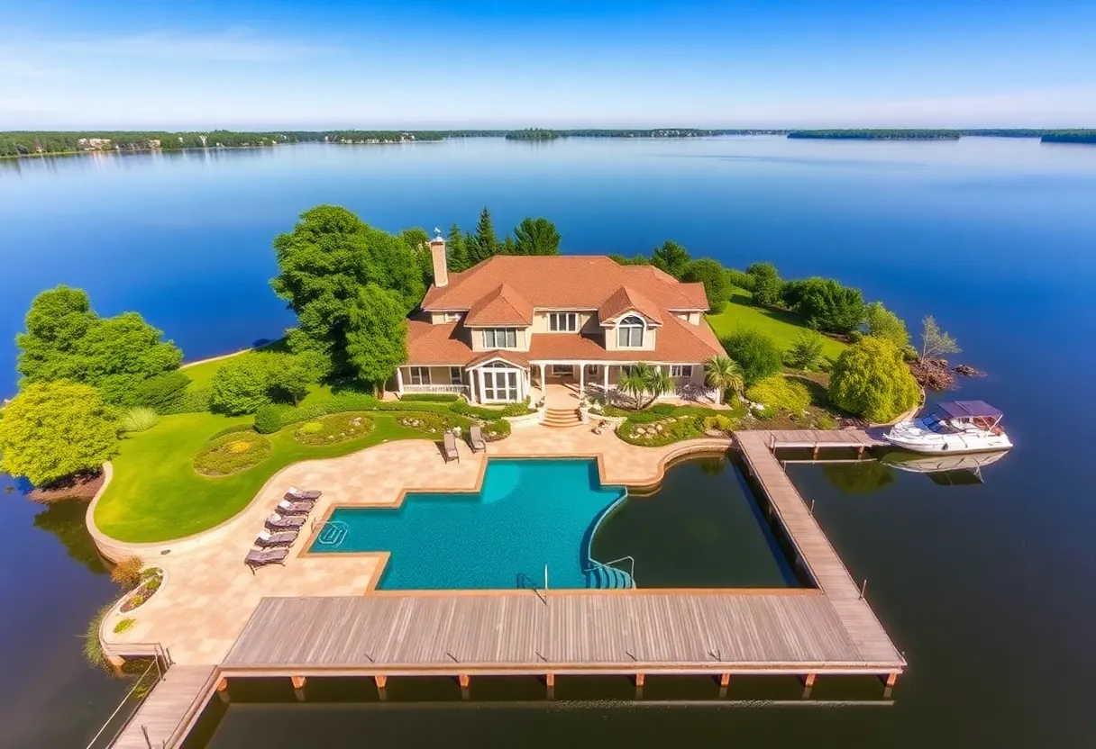 Luxurious lakefront property with pool and dock