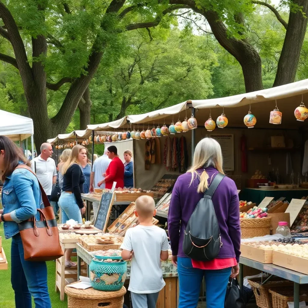 Artisan market at Moore Park in Irmo with local crafts and food stalls.