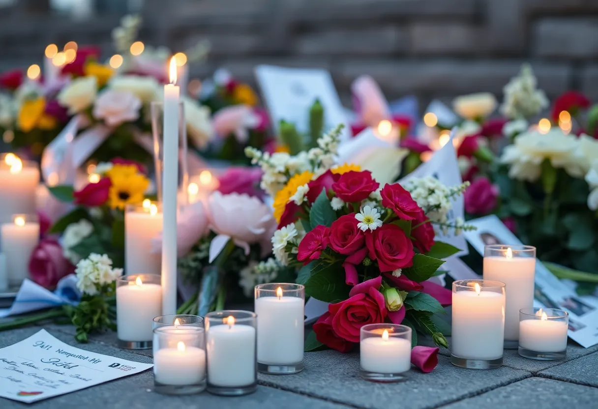 Flowers and candles at a memorial site for Jerad Devin Rose