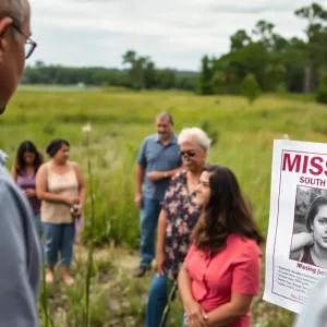 A poster of a missing person displayed in a community setting.