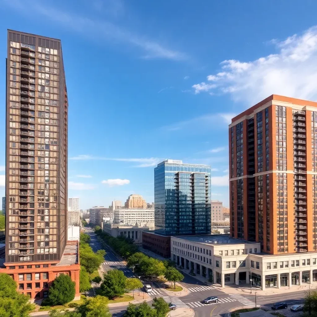 Rendering of high-rise buildings in downtown Columbia SC