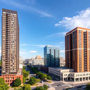 Rendering of high-rise buildings in downtown Columbia SC