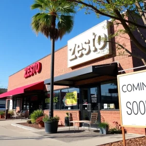 Exterior view of the former Zesto restaurant with a 'Coming Soon' sign.