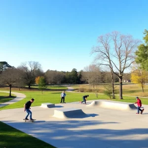 Skateboarders enjoying the Friarsgate Skate Park at Rawls Creek Park, Irmo.