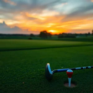Beautiful golf course at sunset