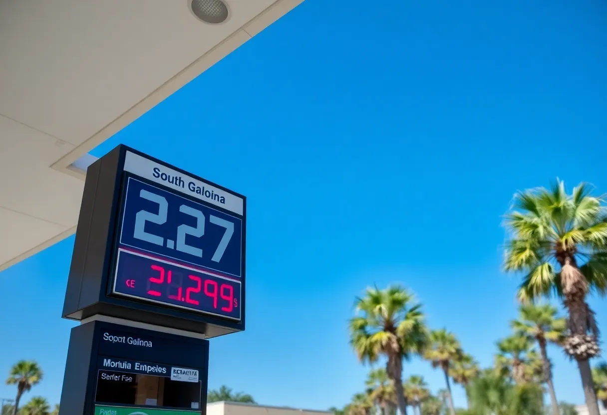 Gas station price sign displaying $2.27 in South Carolina
