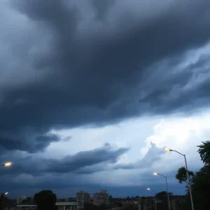Dark thunderclouds over Columbia, SC before a storm