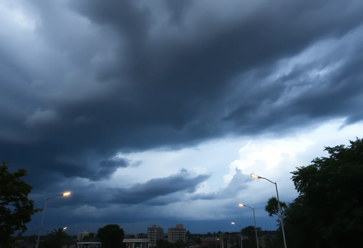 Dark thunderclouds over Columbia, SC before a storm