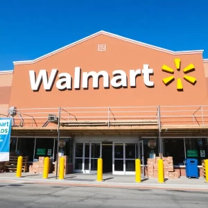 Walmart Neighborhood Market undergoing a remodel with construction and banners.